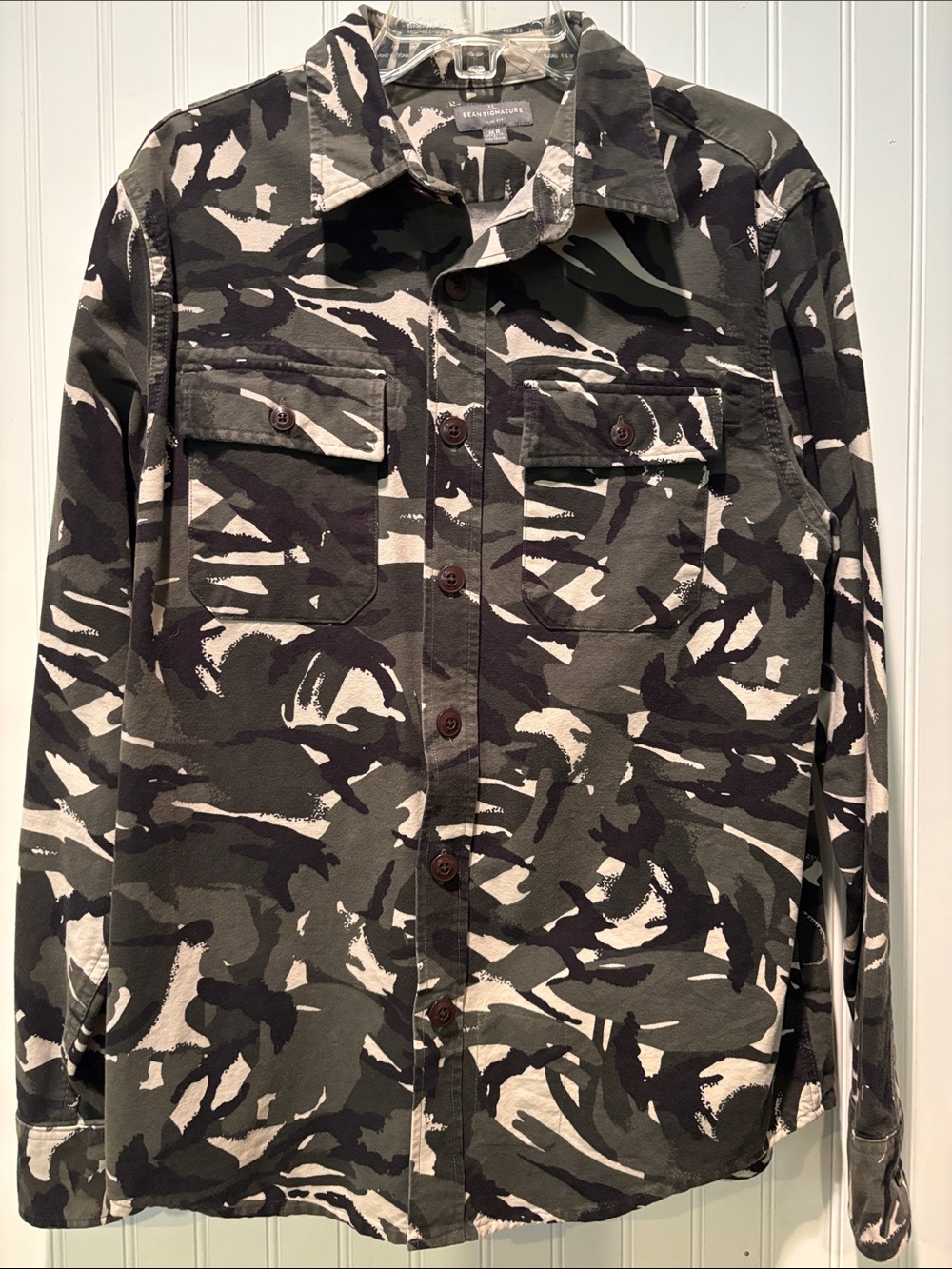 L.L Bean Signature Slim-Fit Flannel Camo Button Down Shirt Sz M
